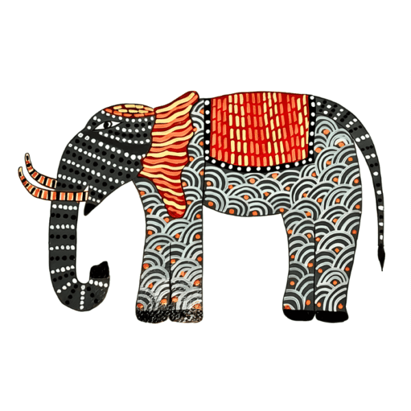 Elephant Gond Art Painting, Handmade Tribal Elephant Wall Art (11.6x8.2 Inches)
