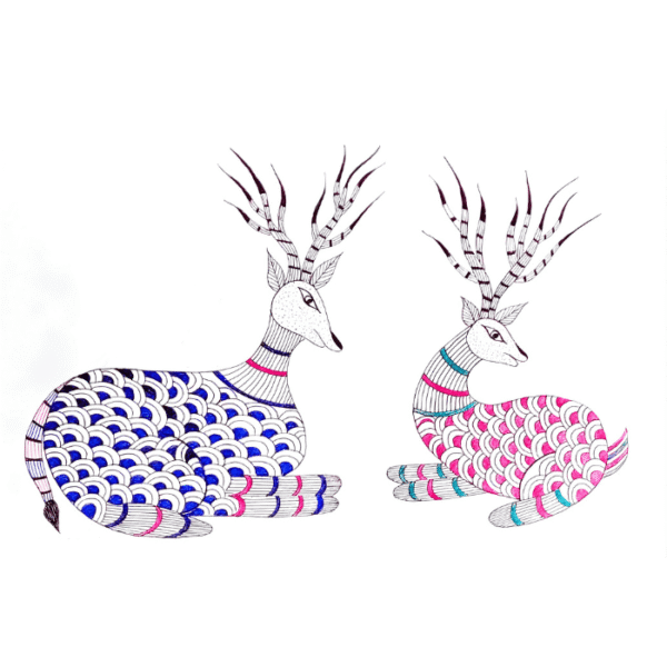 mother-baby-deer-gond-art-handmade-tribal-wall-art