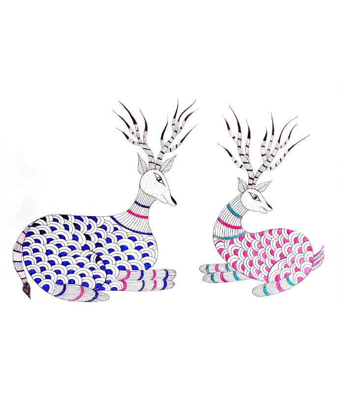 mother-baby-deer-gond-art-handmade-tribal-wall-art