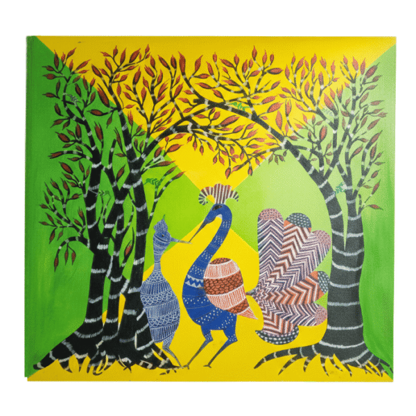 peacocks-in-jungle-gond-art-large-tribal-peacock-painting