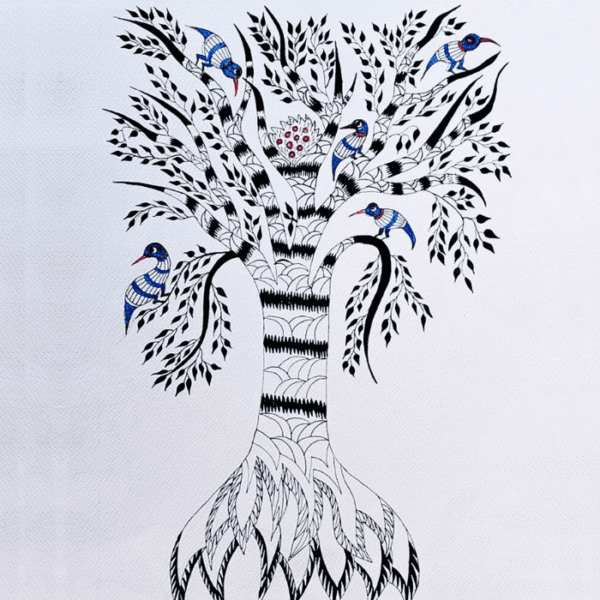 Bird with Egg Gond Art Drawing | Handmade Tribal Wall Art