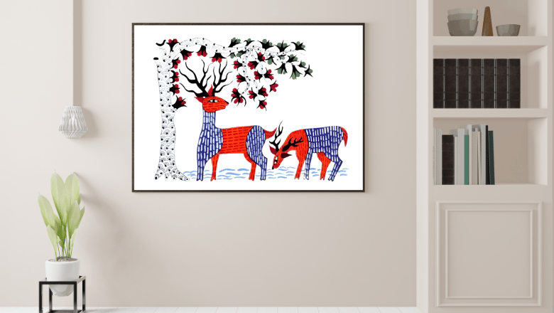 Gond Art, Gond Art Combo, Tribal Art Set, Deer Gond Art, Bird Gond Art, Handmade Tribal Art, Indian Tribal Painting, Wall Art Set, Ethnic Wall Decor, Pair Wall Art, Gond Painting Set, Rotring Pen Art