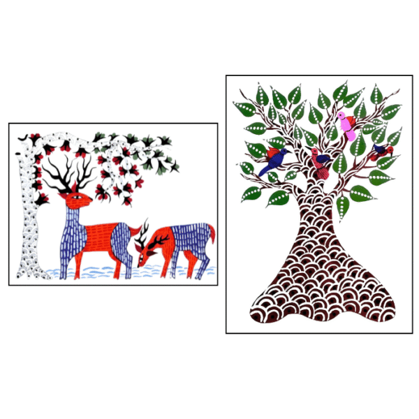 Gond Art Combo Set | Handmade Tribal Paintings Set of 2