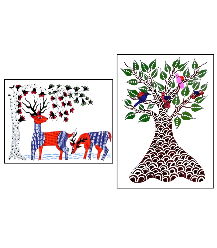 Gond Art Combo Set | Handmade Tribal Paintings Set of 2