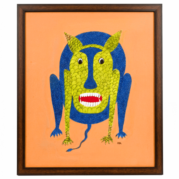 Scared Lion Canvas Painting – Handmade Tribal Style Wall Art (25.5x21.5 Inches)