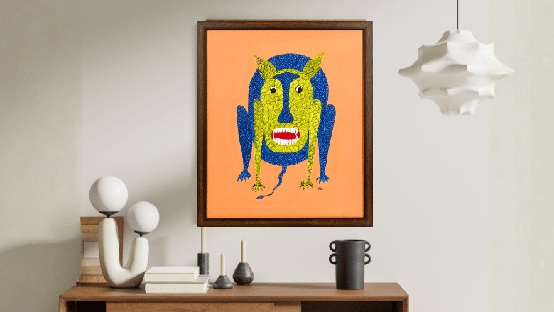 Scared Lion Canvas Painting – Handmade Tribal Style Wall Art (25.5x21.5 Inches)