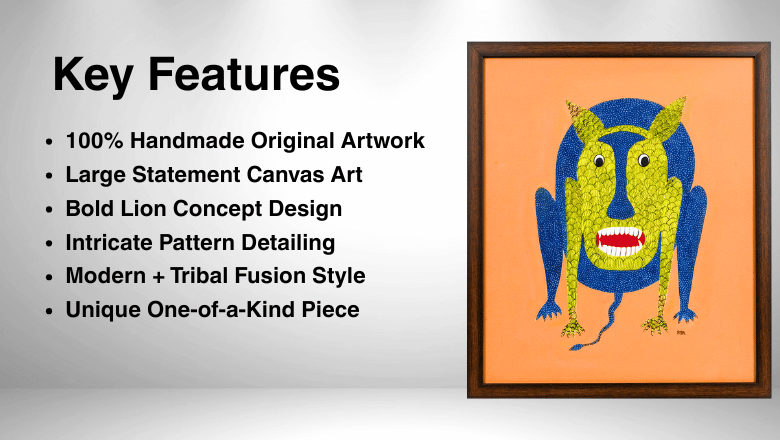 Scared Lion Canvas Painting | Handmade Wall Art