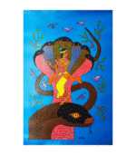 Kaliya Naag Daman, Krishna Gond Art, Lord Krishna Painting, Gond Art Painting, Handmade Gond Art, Tribal Wall Art, Indian Mythology Art, Spiritual Wall Decor, Krishna Wall Art, Handmade Tribal Painting, Religious Artwork, Living Room Wall Decor, Prayer Room Art, Original Artwork, Kalarekha, Rupa Goswami, Traditional Indian Art, Cultural Wall Art, Ethnic Home Decor